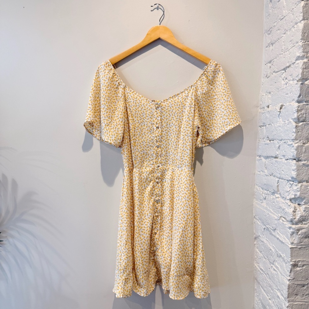 Sienna Sky Yellow Ditsy-Print Scoop Neck Mini Dress - Picture 1 of 5